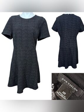 Ann Taylor dress plus size 18 Black Silver Fleck Short Sleeve Fit-n-Flare